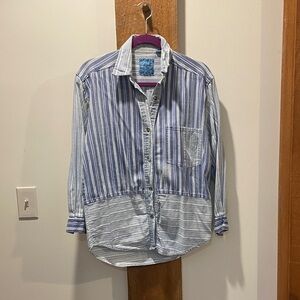 Casual Blue Striped Men's Button Down Shirt